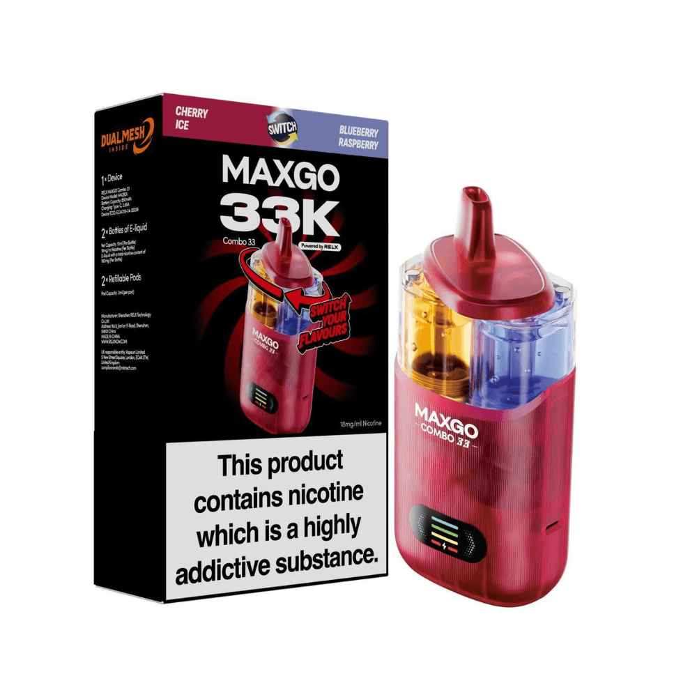  Blueberry Raspberry / Cherry Ice Maxgo 33k Prefilled Vape Kit Box of 3