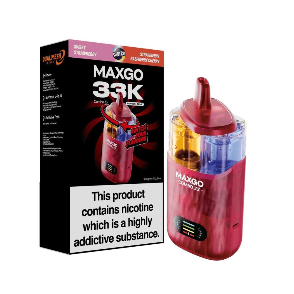  Sweet Strawberry / Strawberry Raspberry Cherry Maxgo 33k Prefilled Vape Kit Box of 3