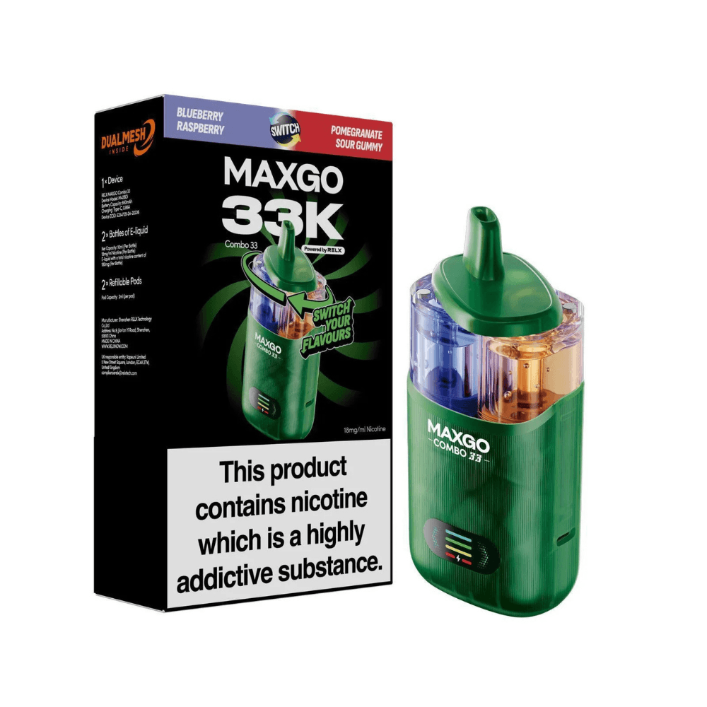  Blueberry Raspberry / Pomegranate Sour Gummy Maxgo 33k Prefilled Vape Kit Box of 3