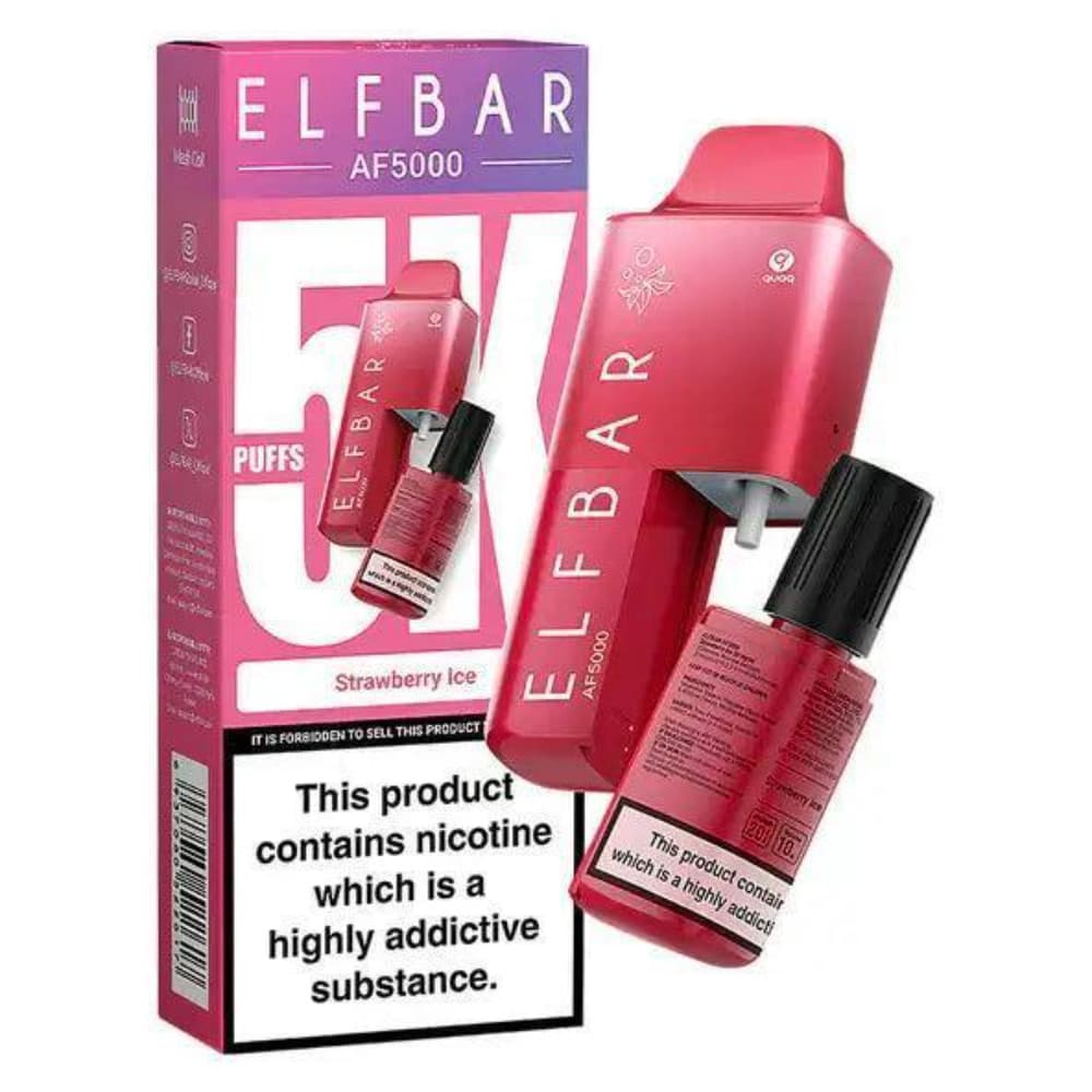  Strawberry Ice Elf Bar Af5000 Vape Kit Box of 5