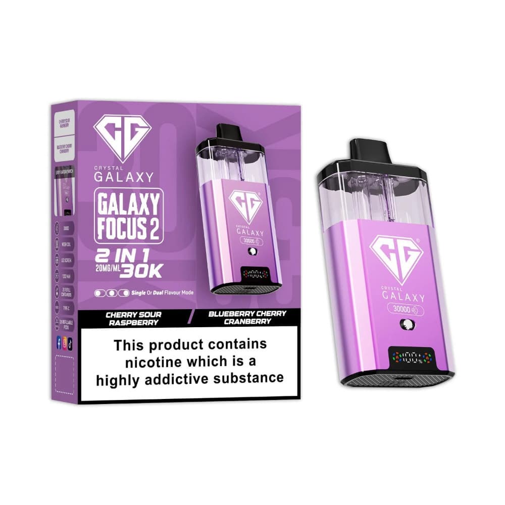  Cherry Sour Raspberry/Blueberry Cherry Cranberry Crystal Galaxy 30k Focus 2 Vape Kit Box of 5