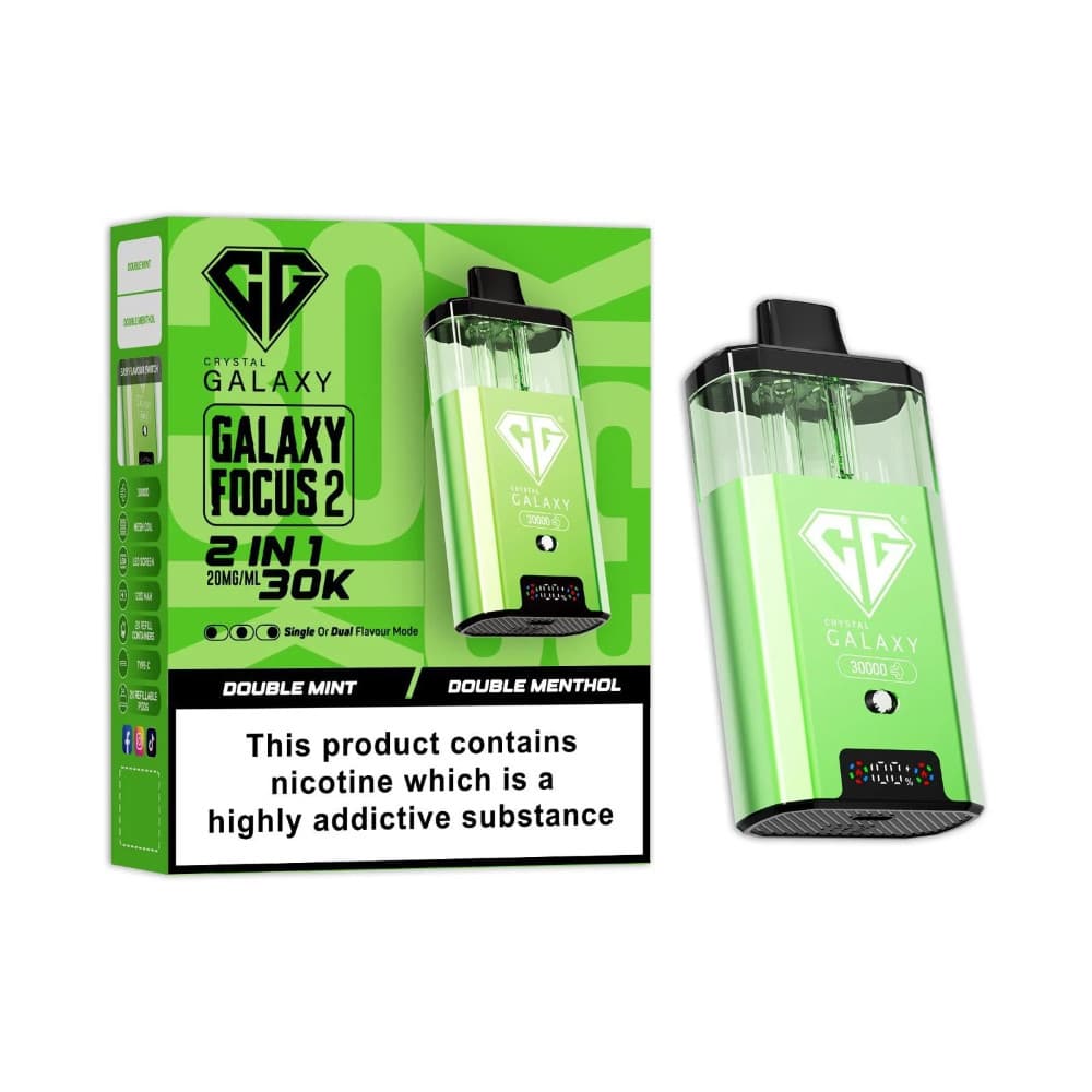  Double Mint/Double Menthol Crystal Galaxy 30k Focus 2 Vape Kit Box of 5