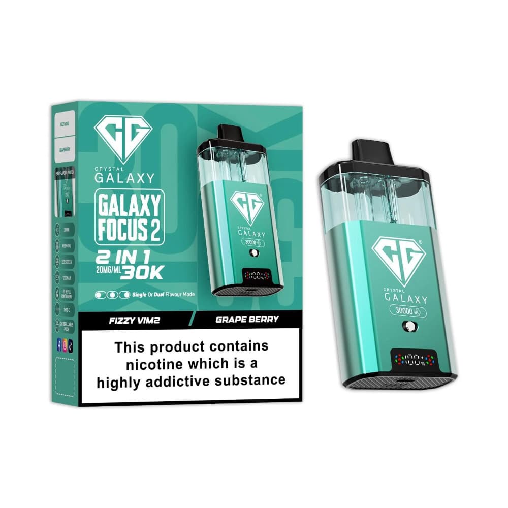  Fizzy Vim2/Grape Berry Crystal Galaxy 30k Focus 2 Vape Kit Box of 5