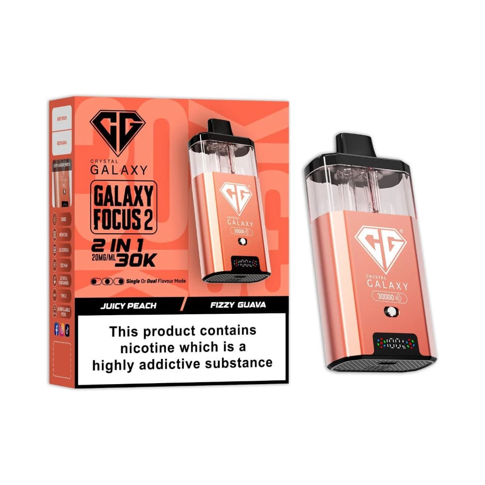  Juicy Peach/Fizzy Guava Crystal Galaxy 30k Focus 2 Vape Kit Box of 5