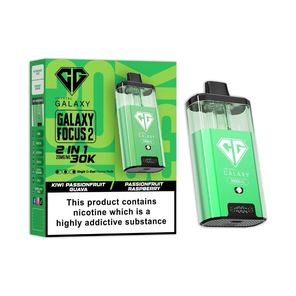  Kiwi Passionfruit Guava/Passionfruit Raspberry Crystal Galaxy 30k Focus 2 Vape Kit Box of 5