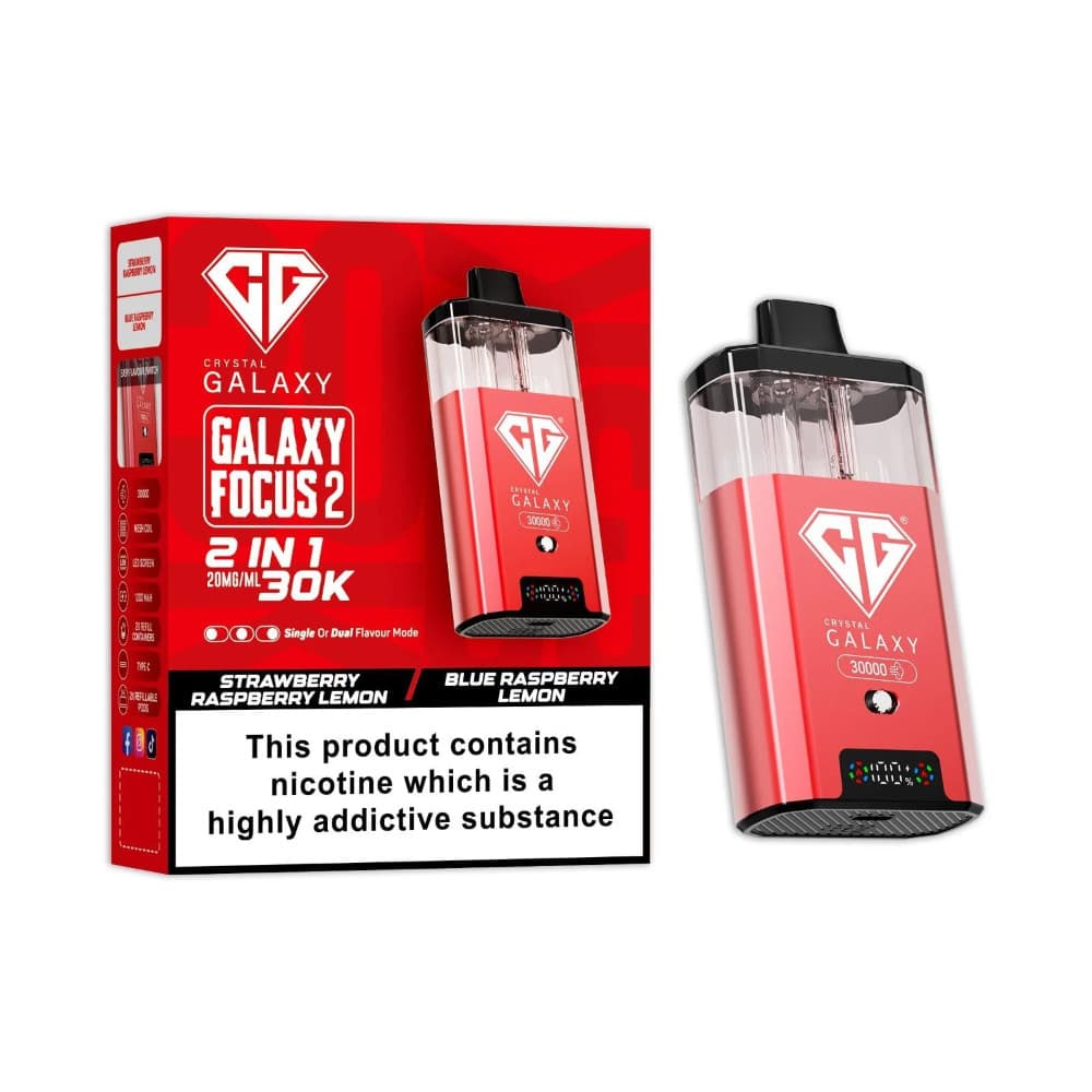  Strawberry Raspberry Lemon/Blue Raspberry Lemon Crystal Galaxy 30k Focus 2 Vape Kit Box of 5
