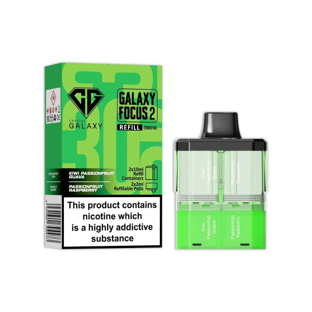  Kiwi Passionfruit Guava / Passionfruit Raspberry Crystal Galaxy 30k Focus 2 Pods Pack of 5