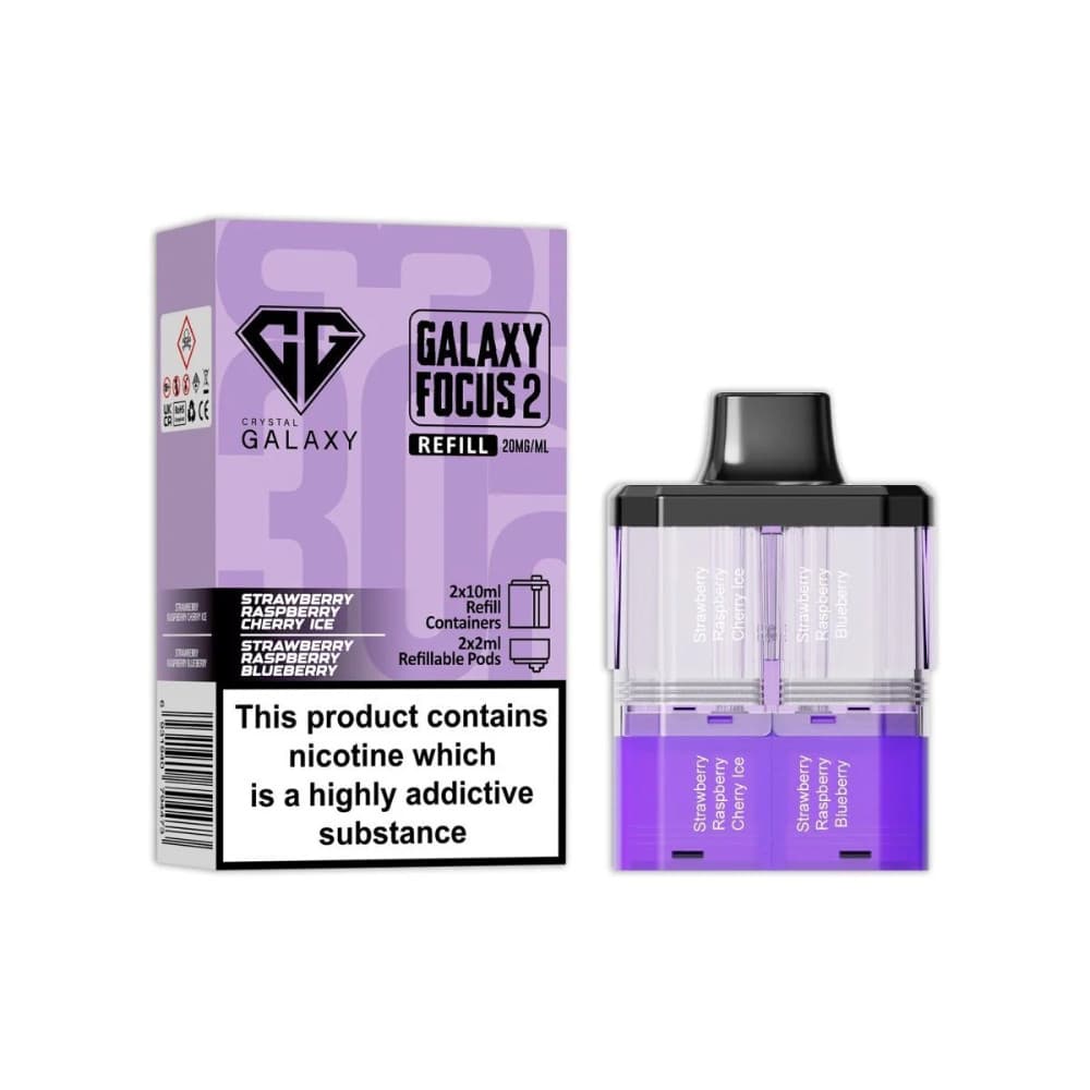  Strawberry Raspberry Cherry Ice / Strawberry Raspberry Blueberry Crystal Galaxy 30k Focus 2 Pods Pack of 5