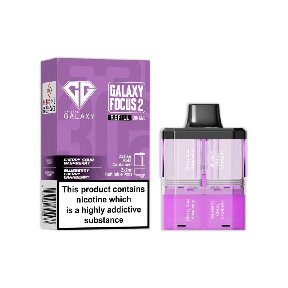  Cherry Sour Raspberry /  Blueberry Cherry Cranberry Crystal Galaxy 30k Focus 2 Pods Pack of 5