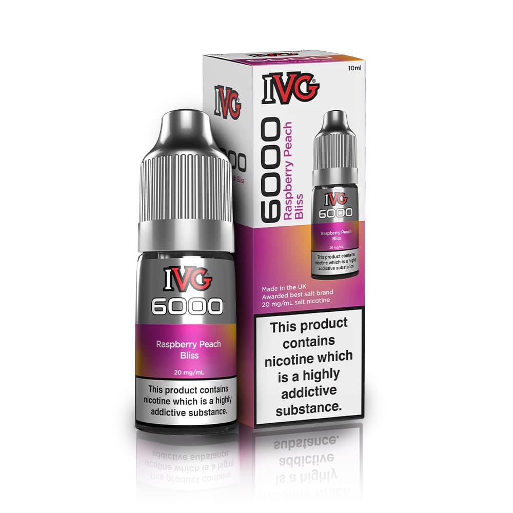  Raspberry Peach Bliss / 20mg IVG 6000 Nic Salts e liquids 10ml Box of 10