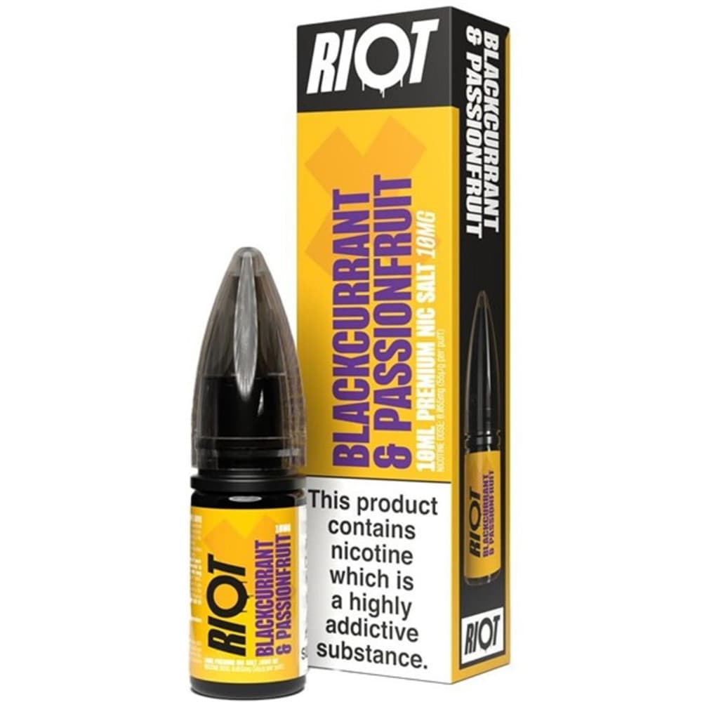  Blackcurrant Passion Fruit / 10mg Riot X Nic Salts e liquids 10ml Box of 10