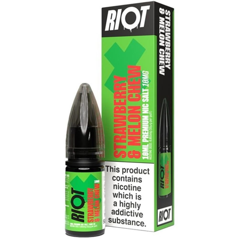  Strawberry Melon Chew / 20mg Riot X Nic Salts e liquids 10ml Box of 10