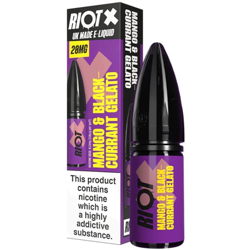  Mango Blackcurrant Gelato / 20mg Riot X Nic Salts e liquids 10ml Box of 10