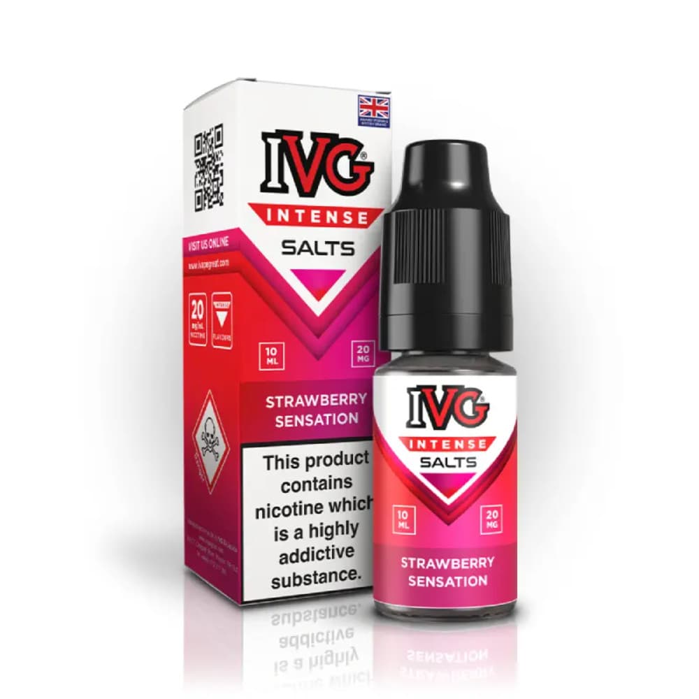  Strawberry Sensations / 10mg IVG Intense Nic Salts e liquids 10ml Box of 10