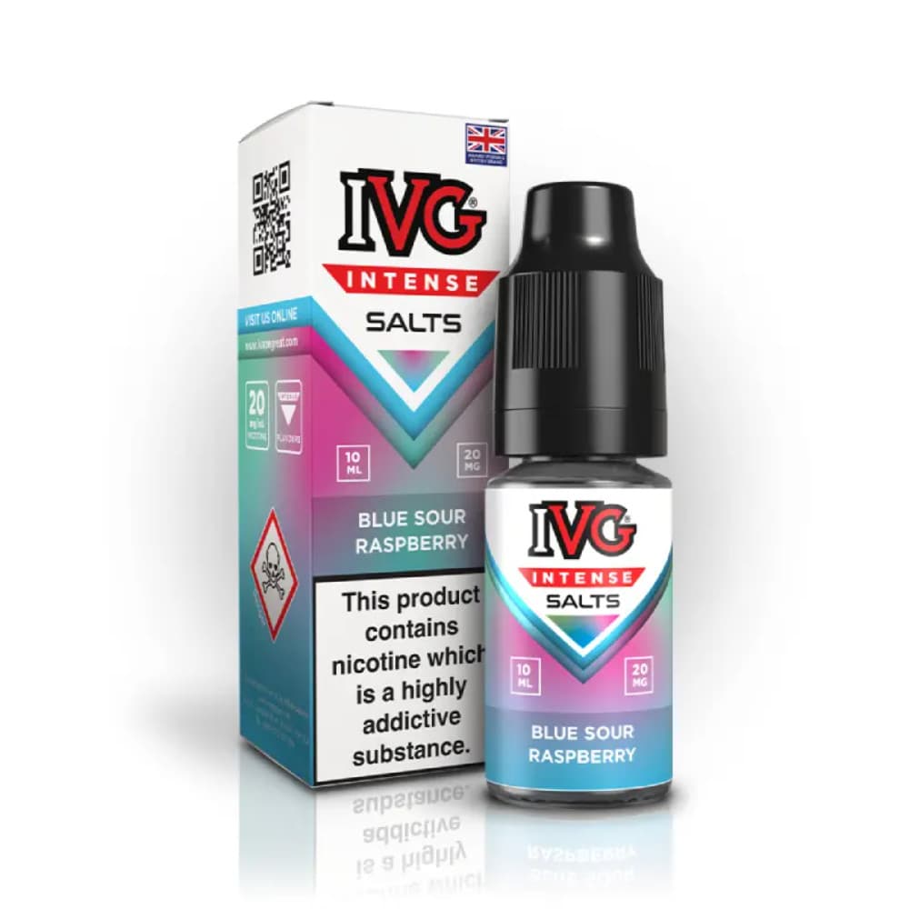  Blue Sour Raspberry / 20mg IVG Intense Nic Salts e liquids 10ml Box of 10