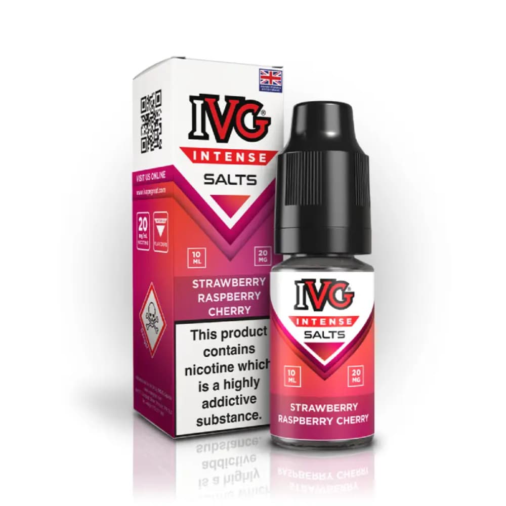 Strawberry Raspberry Cherry / 20mg IVG Intense Nic Salts e liquids 10ml Box of 10