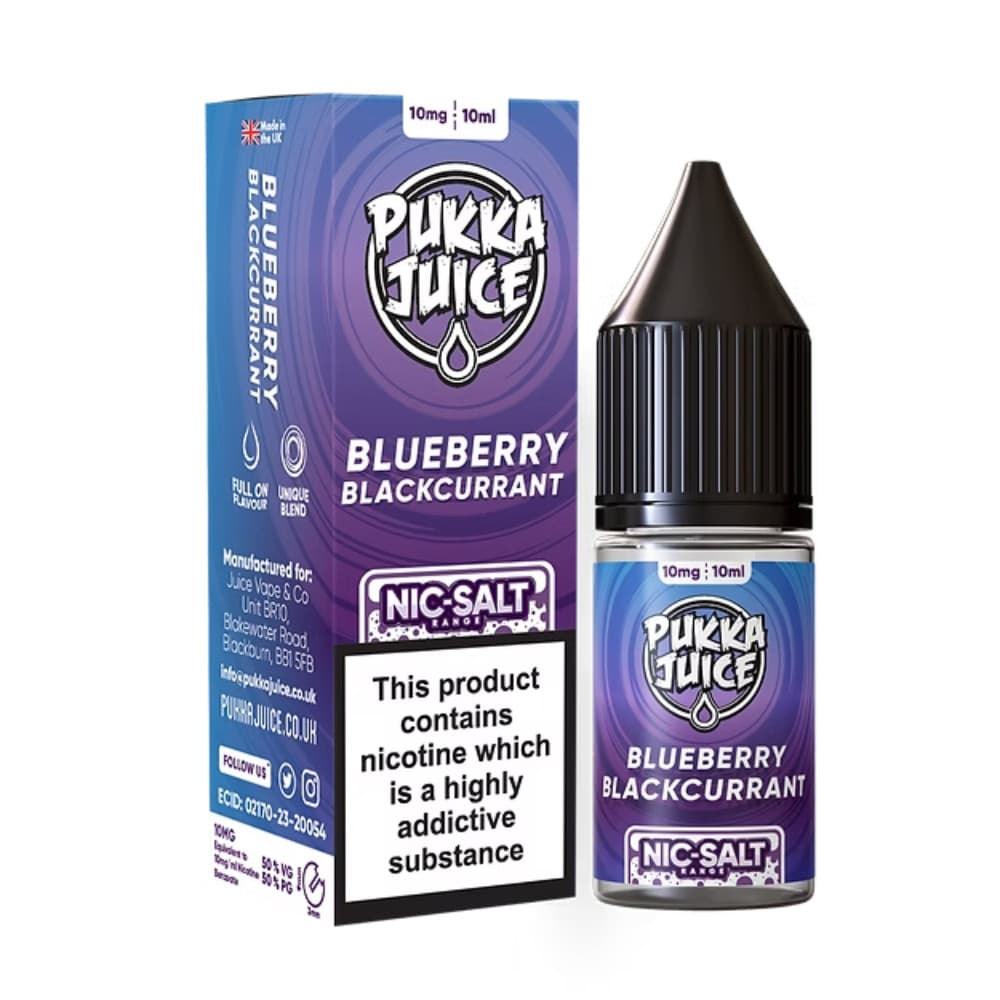  Blueberry Blackcurrant / 10mg Pukka Juice Nic Salts e liquids 10ml Box of 10