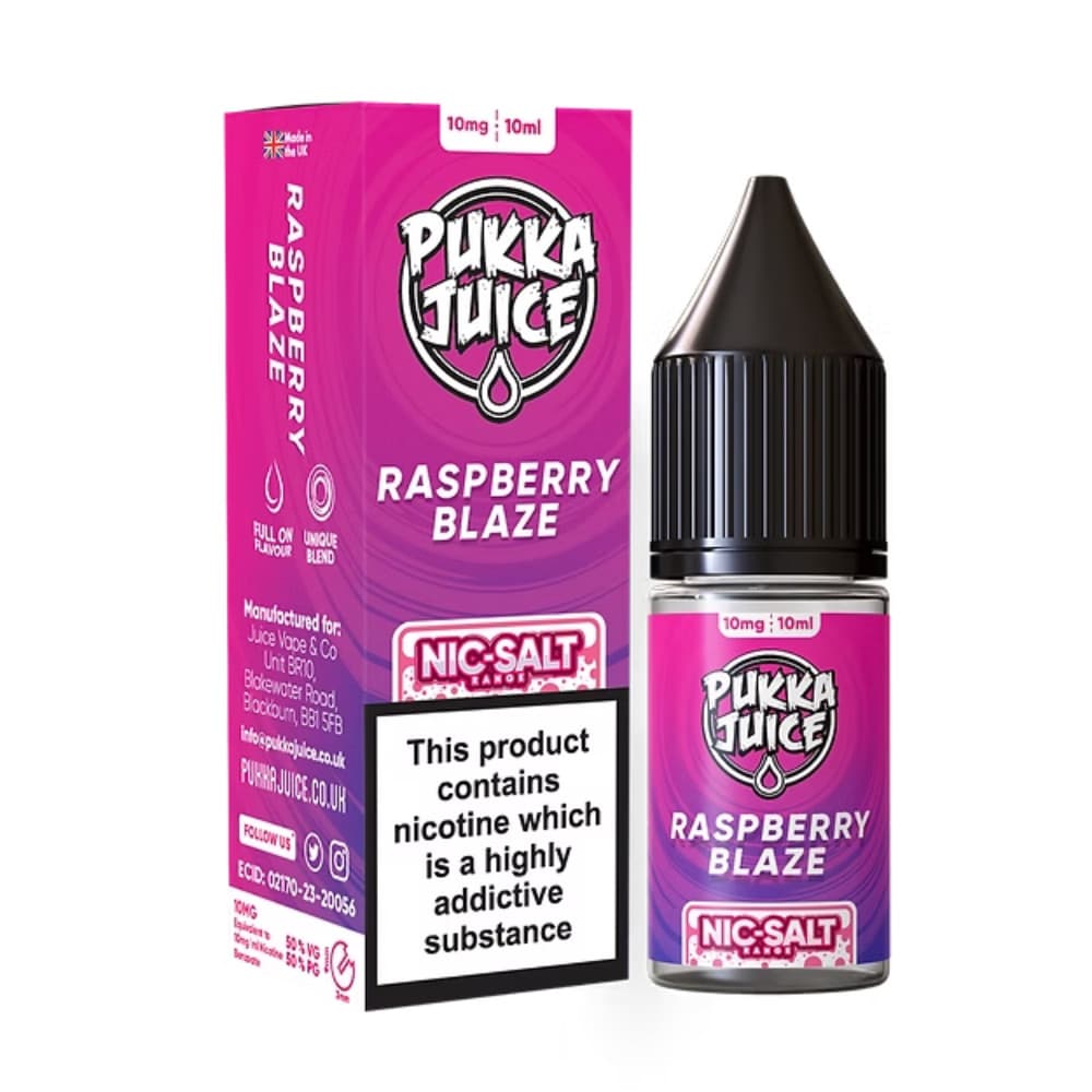  Raspberry Blaze / 20mg Pukka Juice Nic Salts e liquids 10ml Box of 10
