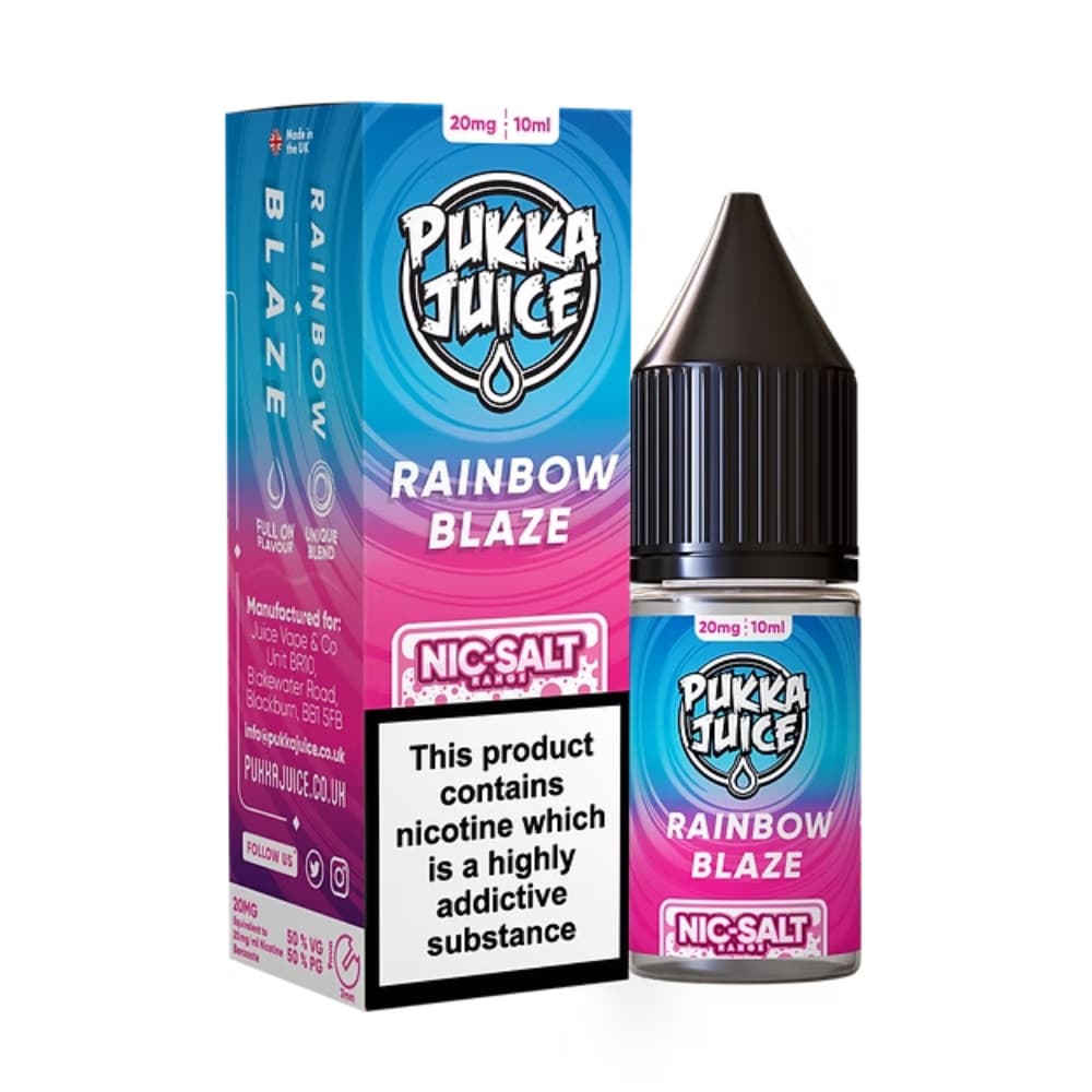  Rainbow Blaze / 20mg Pukka Juice Nic Salts e liquids 10ml Box of 10