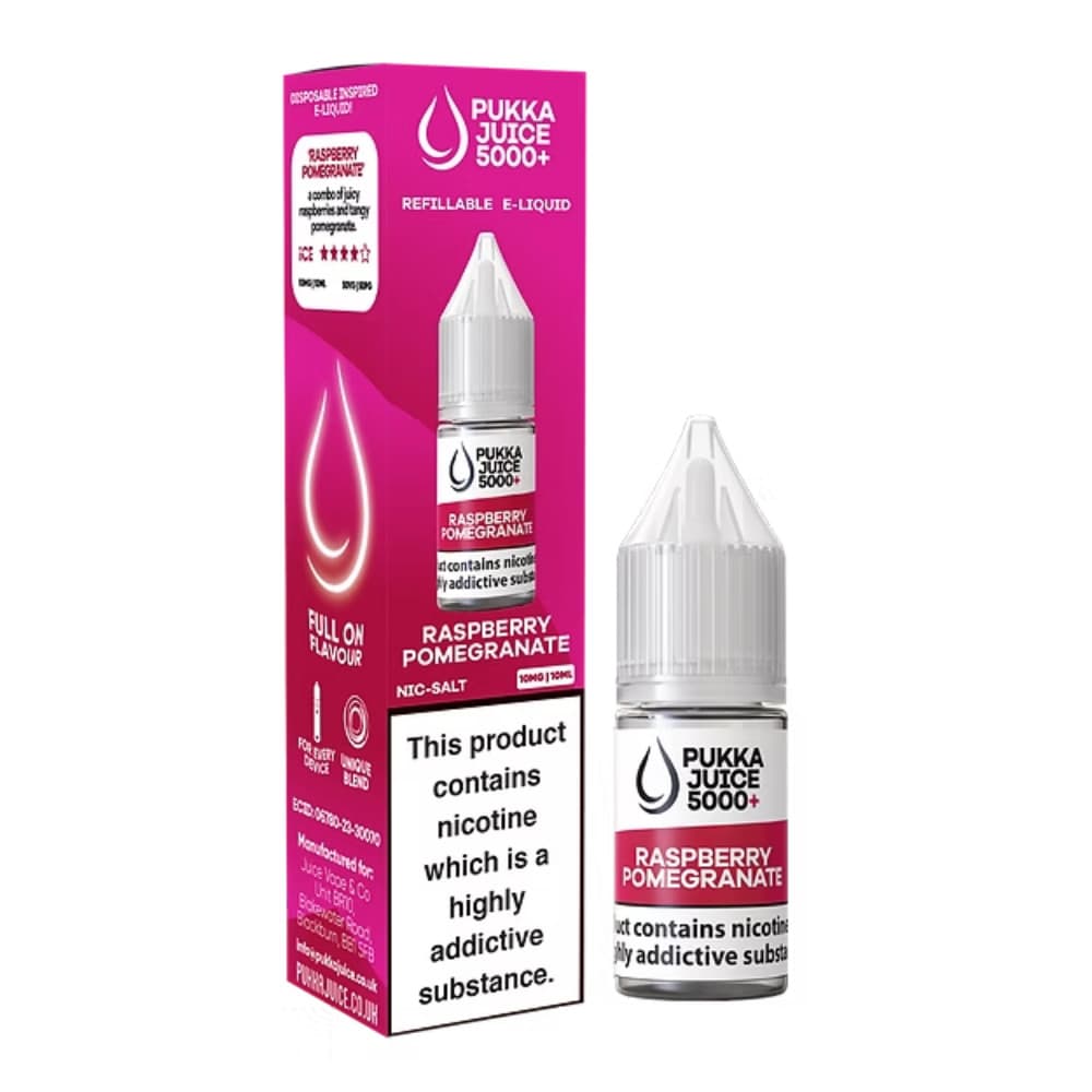  Raspberry Pomegranate / 20mg Pukka Juice 5000+ Nic Salts e liquids 10ml Box of 10