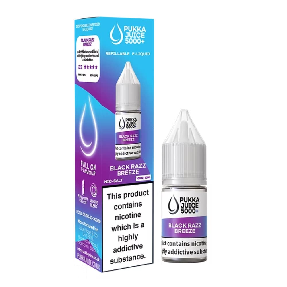  Black Razz Breeze / 20mg Pukka Juice 5000+ Nic Salts e liquids 10ml Box of 10