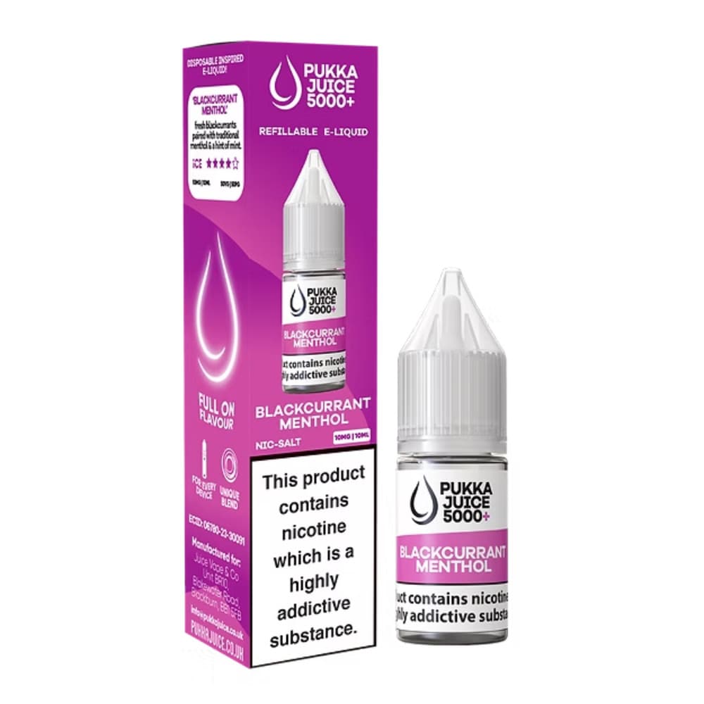  Blackcurrant Menthol / 10mg Pukka Juice 5000+ Nic Salts e liquids 10ml Box of 10