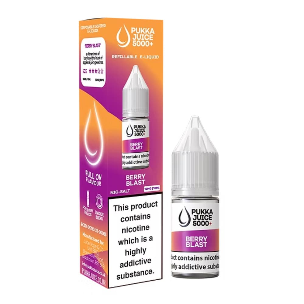  Berry Blast / 10mg Pukka Juice 5000+ Nic Salts e liquids 10ml Box of 10