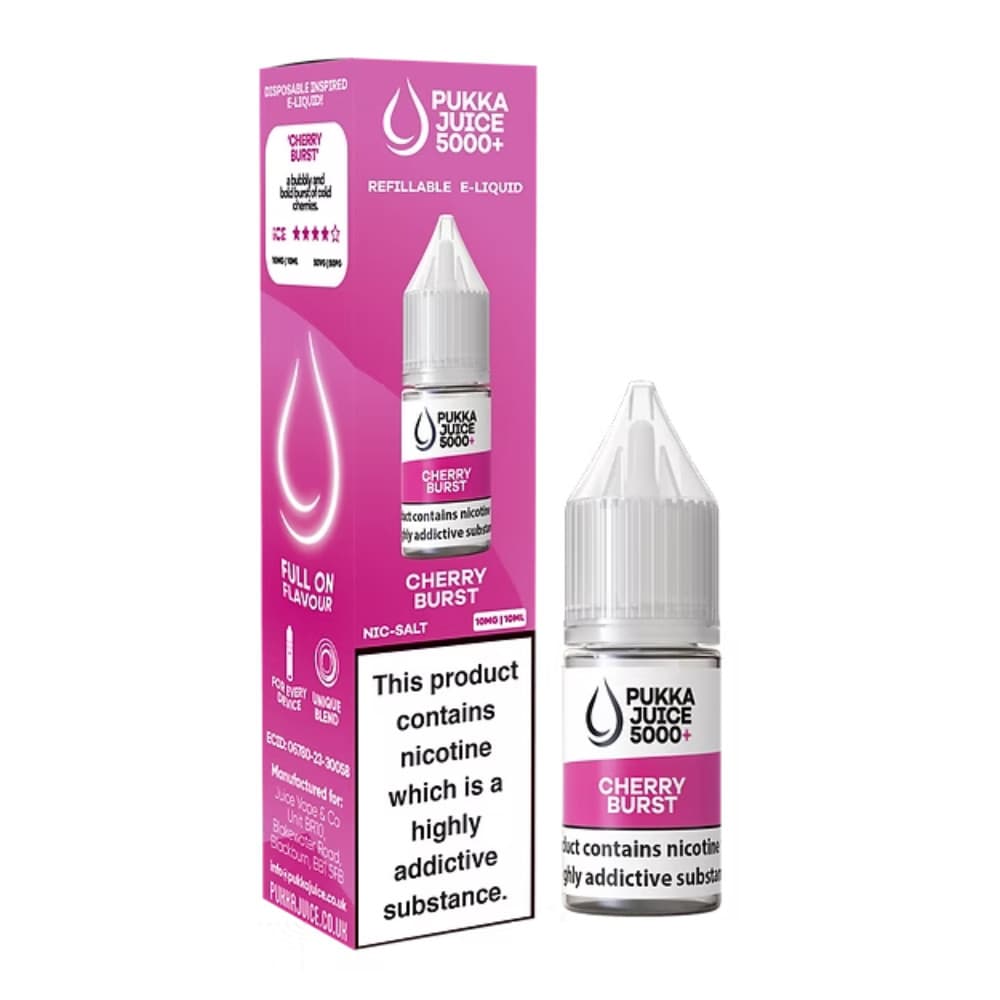  Cherry Burst / 10mg Pukka Juice 5000+ Nic Salts e liquids 10ml Box of 10