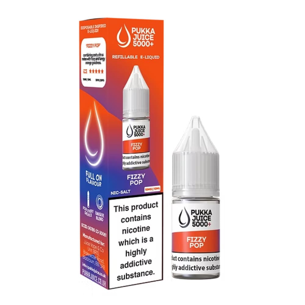  Fizzy Pop / 10mg Pukka Juice 5000+ Nic Salts e liquids 10ml Box of 10