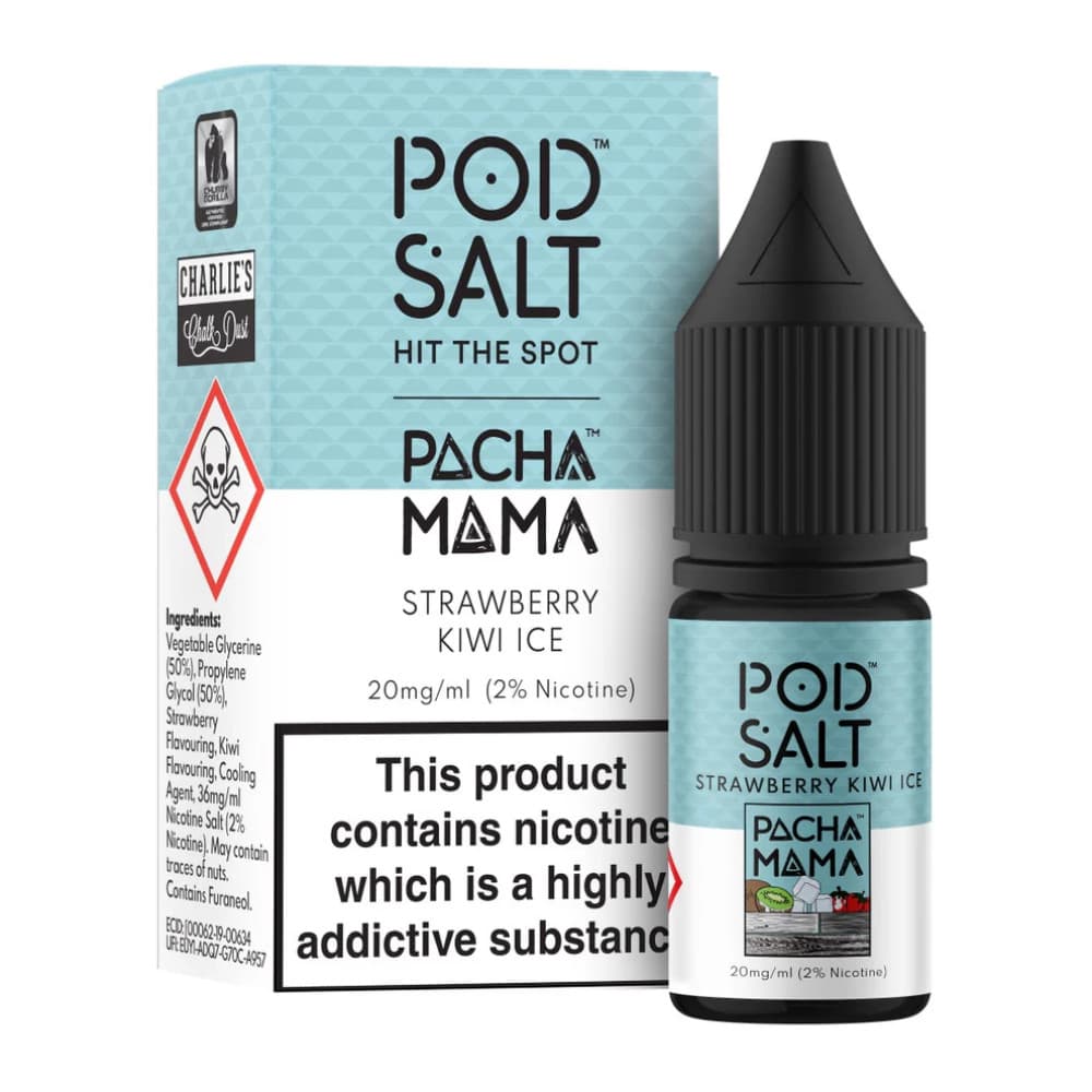  Pacha Mama - Strawberry Kiwi Ice / 20mg Pod Salt Fusions Nic Salts e liquids 10ml Box of 5