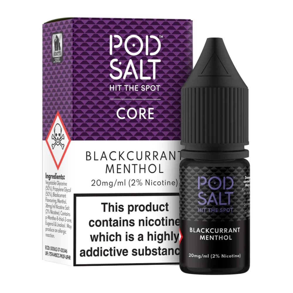 Blackcurrant Menthol / 20mg Pod Salt Core Nic Salts e liquids 10ml Box of 5