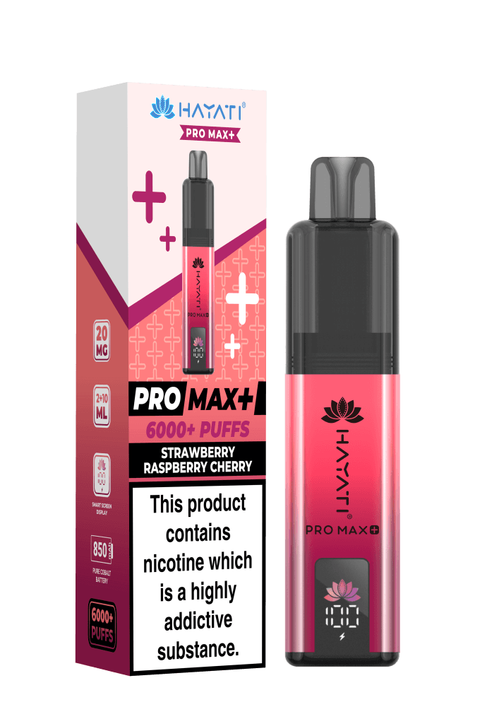  Strawberry Raspberry Cherry Hayati Pro Max Plus 6000 Vape Kit Box of 5