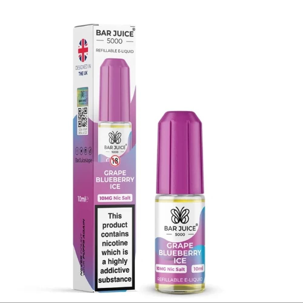  Grape Blueberry Ice / 20mg Bar Juice 5000 Nic Salts E-Liquids 10ml Box of 10