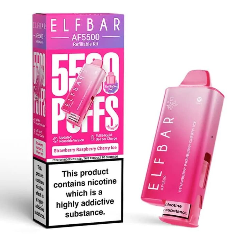  Strawberry Raspberry Cherry Ice Elf Bar AF5500 Prefilled Pod Kit Box of 5