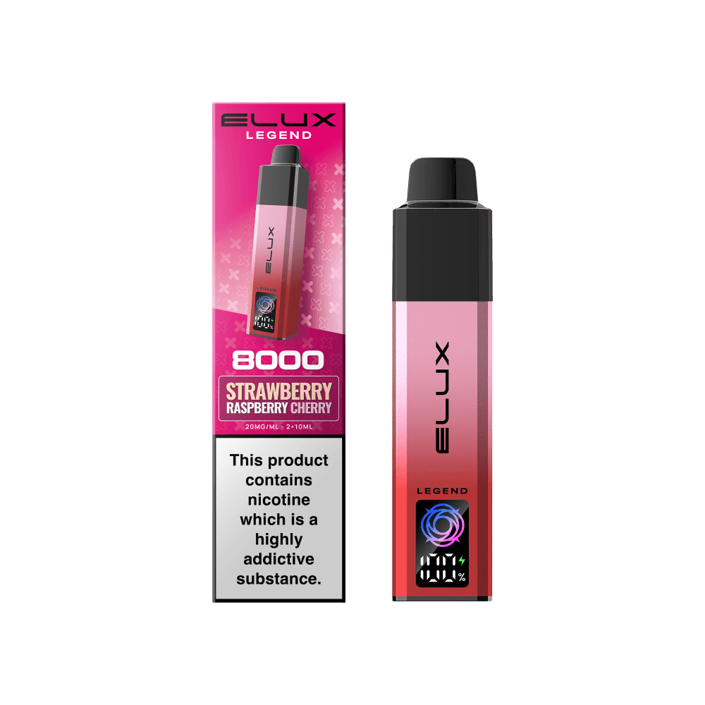  Strawberry Raspberry Cherry Elux Legend 8000 Pod Vape Kit Box of 5
